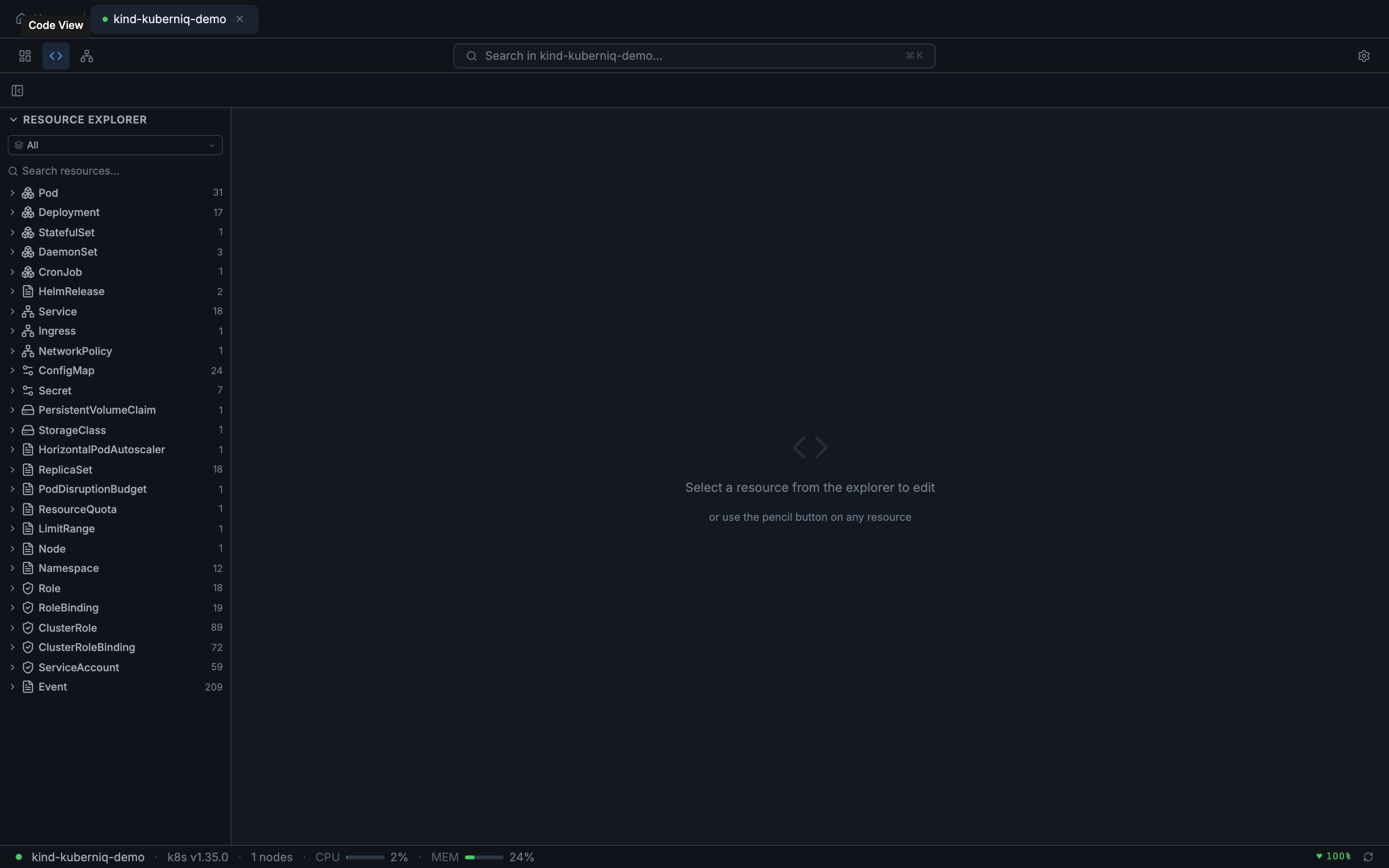 Kuberniq port forwarding view showing service detail with port forward controls
